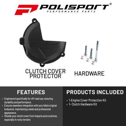 Polisport Clutch Cover Protector Kit (Black) - Compatible with Beta RR 250/300 / X-Trainer 300 (2018-2024)