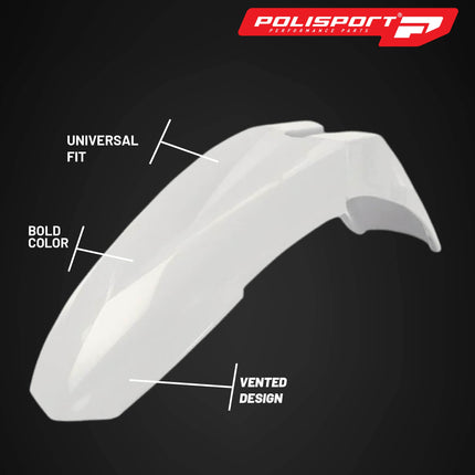Polisport Supermoto (SM) Motocross (MX) Motard UFX Front Fender - Universal Fit for all Full Size Dirt Bikes - White