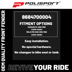 Polisport Motocross (MX) Front Fender for GasGas/Rieju EC 250/300 (2018-20) / MR 200/250/300 (2021-26) Dirt Bike