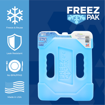 Freez Pak Extra Cold -2°C (28°F) 4.5lb Ice Pack Block - Reusable & Compact Ice Substitute Pack for Lunch Boxes, Coolers, Fishing, Sporting Events, Beach & Camping Trips - Made in the USA (Single)