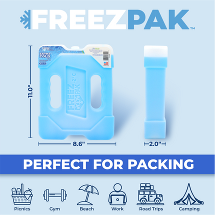 Freez Pak Extra Cold -2°C (28°F) 4.5lb Ice Pack Block - Reusable & Compact Ice Substitute Pack for Lunch Boxes, Coolers, Fishing, Sporting Events, Beach & Camping Trips - Made in the USA (Single)