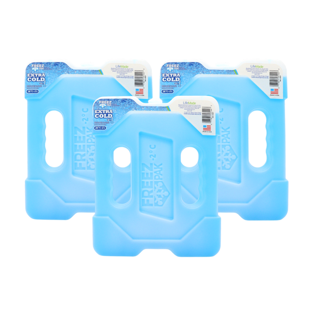 Freez Pak Extra Cold -2°C (28°F) 4.5lb Ice Pack Block - Reusable & Compact Ice Substitute Pack for Lunch Boxes, Coolers, Fishing, Sporting Events, Beach & Camping Trips - Made in the USA (3-Pack)