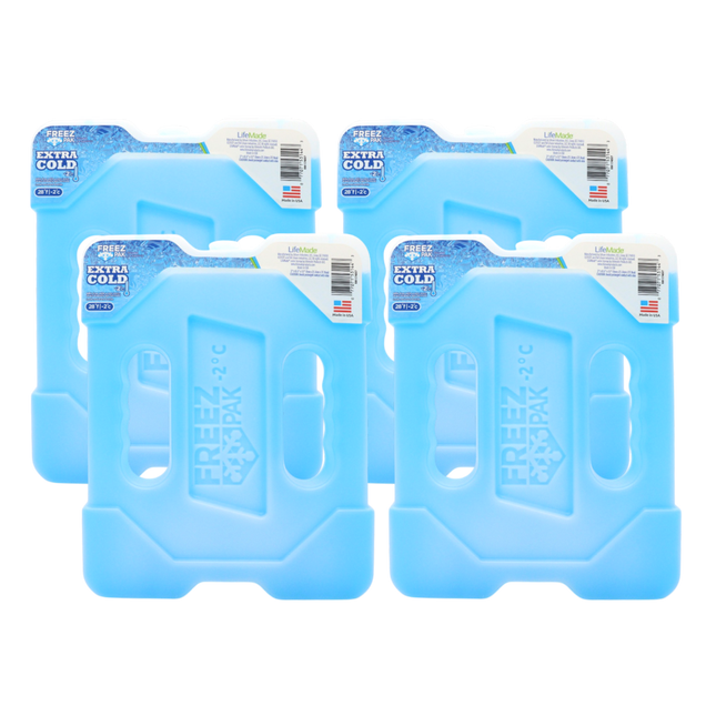 Freez Pak Extra Cold -2°C (28°F) 4.5lb Ice Pack Block - Reusable & Compact Ice Substitute Pack for Lunch Boxes, Coolers, Fishing, Sporting Events, Beach & Camping Trips - Made in the USA (4-Pack)