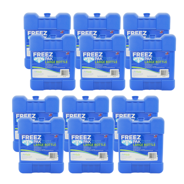 Freez Pak Large 2lb Ice Pack Block - Reusable & Compact Ice Substitute Pack for Lunch Boxes, Coolers, Fishing, Sporting Events, Beach & Camping Trips - Made in the USA (12-Pack)