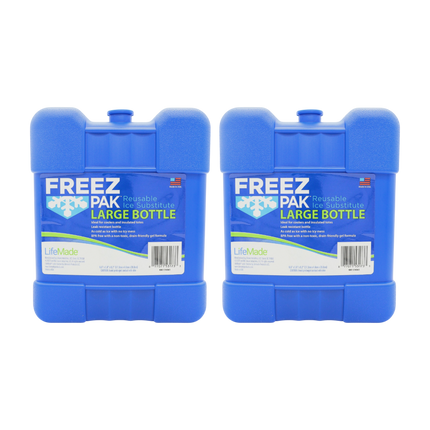 Freez Pak Large 2lb Ice Pack Block - Reusable & Compact Ice Substitute Pack for Lunch Boxes, Coolers, Fishing, Sporting Events, Beach & Camping Trips - Made in the USA (2-Pack)