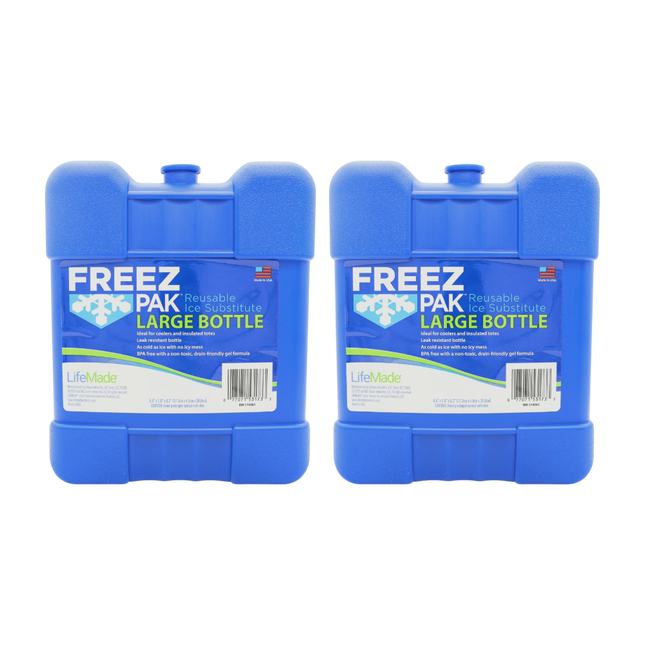 Freez Pak Large 2lb Ice Pack Block - Reusable & Compact Ice Substitute Pack for Lunch Boxes, Coolers, Fishing, Sporting Events, Beach & Camping Trips - Made in the USA (2-Pack)