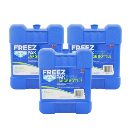 Freez Pak Large 2lb Ice Pack Block - Reusable & Compact Ice Substitute Pack for Lunch Boxes, Coolers, Fishing, Sporting Events, Beach & Camping Trips - Made in the USA (3-Pack)