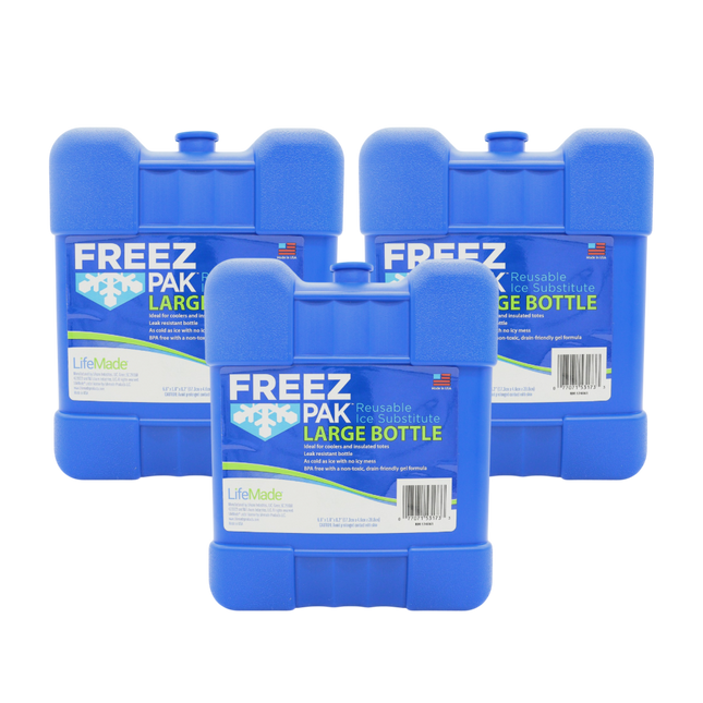 Freez Pak Large 2lb Ice Pack Block - Reusable & Compact Ice Substitute Pack for Lunch Boxes, Coolers, Fishing, Sporting Events, Beach & Camping Trips - Made in the USA (3-Pack)