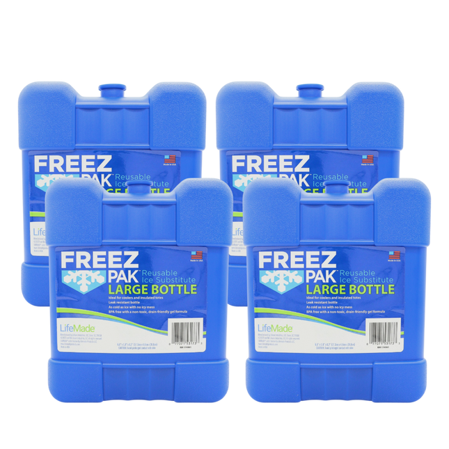 Freez Pak Large 2lb Ice Pack Block - Reusable & Compact Ice Substitute Pack for Lunch Boxes, Coolers, Fishing, Sporting Events, Beach & Camping Trips - Made in the USA (4-Pack)