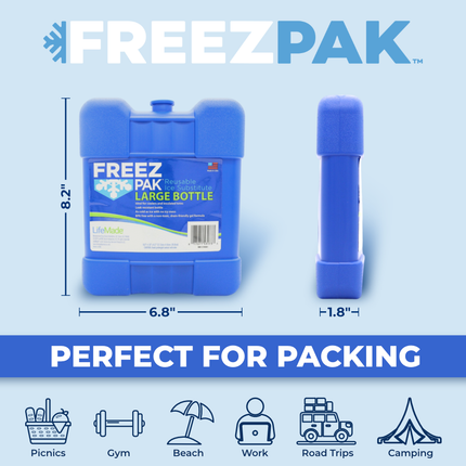 Freez Pak Large 2lb Ice Pack Block - Reusable & Compact Ice Substitute Pack for Lunch Boxes, Coolers, Fishing, Sporting Events, Beach & Camping Trips - Made in the USA (4-Pack)