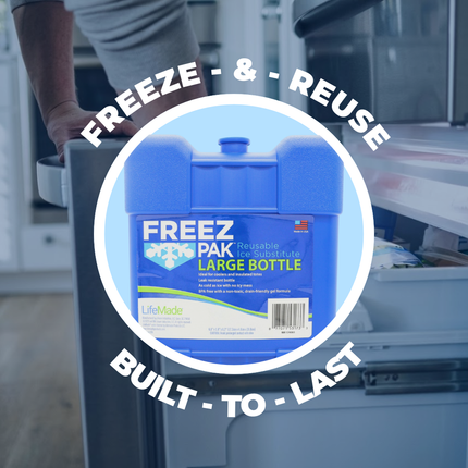 Freez Pak Large 2lb Ice Pack Block - Reusable & Compact Ice Substitute Pack for Lunch Boxes, Coolers, Fishing, Sporting Events, Beach & Camping Trips - Made in the USA (4-Pack)