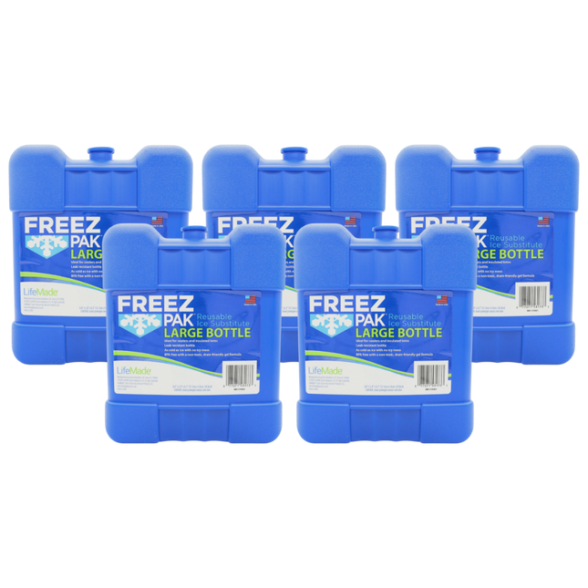 Freez Pak Large 2lb Ice Pack Block - Reusable & Compact Ice Substitute Pack for Lunch Boxes, Coolers, Fishing, Sporting Events, Beach & Camping Trips - Made in the USA (5-Pack)