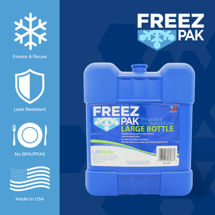 Freez Pak Large 2lb Ice Pack Block - Reusable & Compact Ice Substitute Pack for Lunch Boxes, Coolers, Fishing, Sporting Events, Beach & Camping Trips - Made in the USA (5-Pack)