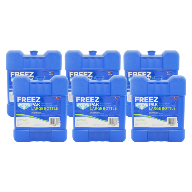 Freez Pak Large 2lb Ice Pack Block - Reusable & Compact Ice Substitute Pack for Lunch Boxes, Coolers, Fishing, Sporting Events, Beach & Camping Trips - Made in the USA (6-Pack)