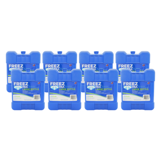 Freez Pak Large 2lb Ice Pack Block - Reusable & Compact Ice Substitute Pack for Lunch Boxes, Coolers, Fishing, Sporting Events, Beach & Camping Trips - Made in the USA (8-Pack)