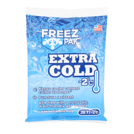 Freez Pak Extra Cold -2°C (28°F) 1lb Ice Pack Bag - Reusable & Compact Ice Substitute Pack for Lunch Boxes, Coolers, Fishing, Sporting Events, Beach & Camping Trips - Made in the USA (Single)