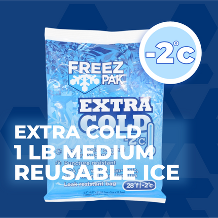 Freez Pak Extra Cold -2°C (28°F) 1lb Ice Pack Bag - Reusable & Compact Ice Substitute Pack for Lunch Boxes, Coolers, Fishing, Sporting Events, Beach & Camping Trips - Made in the USA (Single)