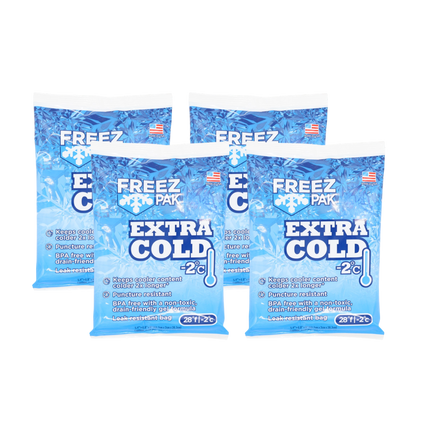 Freez Pak Extra Cold -2°C (28°F) 1lb Ice Pack Bag - Reusable & Compact Ice Substitute Pack for Lunch Boxes, Coolers, Fishing, Sporting Events, Beach & Camping Trips - Made in the USA (4-Pack)