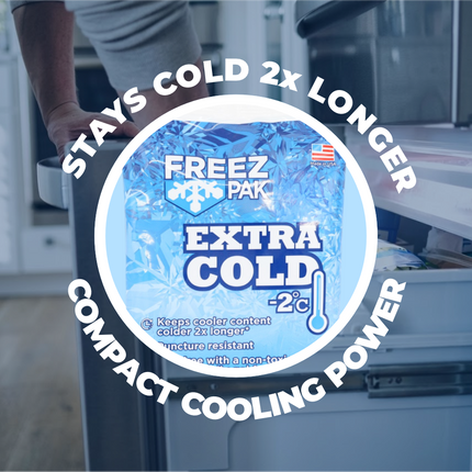 Freez Pak Extra Cold -2°C (28°F) 1lb Ice Pack Bag - Reusable & Compact Ice Substitute Pack for Lunch Boxes, Coolers, Fishing, Sporting Events, Beach & Camping Trips - Made in the USA (4-Pack)