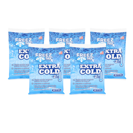 Freez Pak Extra Cold -2°C (28°F) 1lb Ice Pack Bag - Reusable & Compact Ice Substitute Pack for Lunch Boxes, Coolers, Fishing, Sporting Events, Beach & Camping Trips - Made in the USA (5-Pack)