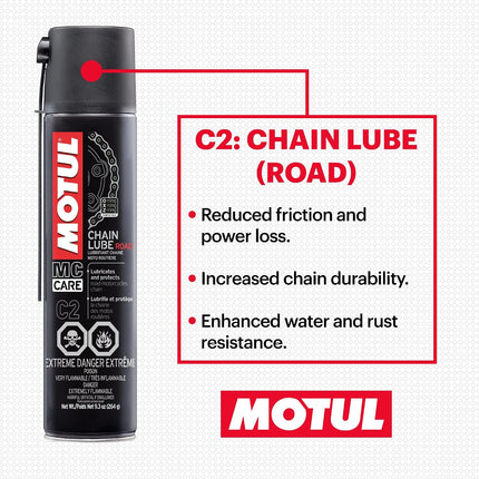 Motul MC C1 Chain Cleaner and C2 Motorcycle Chain Lube Kit with Brush, Gloves, and Sticker