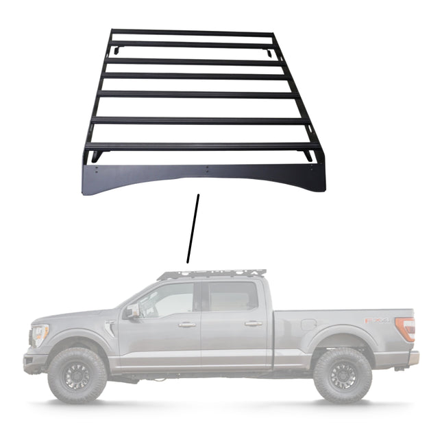 Sherpa 122744 The Storm Half Height Roof Rack for Ford F150 SuperCrew Truck - Full-Length Aluminum, 1/4" Side Panels, Modification Required, Black Textured Powder Coat Finish
