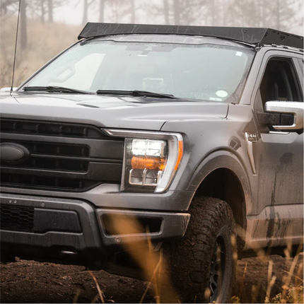 Sherpa 122744 The Storm Half Height Roof Rack for Ford F150 SuperCrew Truck - Full-Length Aluminum, 1/4" Side Panels, Modification Required, Black Textured Powder Coat Finish