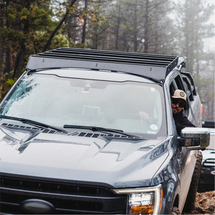 Sherpa 122744 The Storm Half Height Roof Rack for Ford F150 SuperCrew Truck - Full-Length Aluminum, 1/4" Side Panels, Modification Required, Black Textured Powder Coat Finish