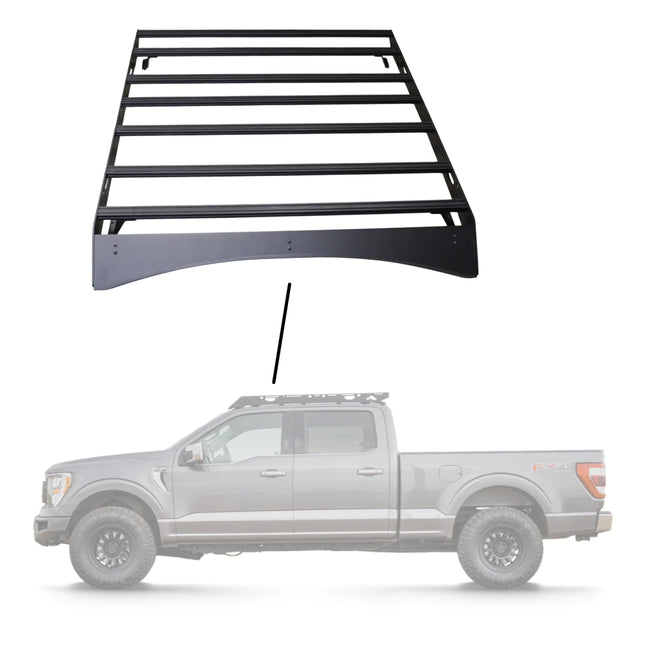 Sherpa 122844 The Storm Full Height Roof Rack for Ford F150 SuperCrew Truck - Full-Length Aluminum, 1/4" Side Panels, Modification Required, Black Textured Powder Coat Finish