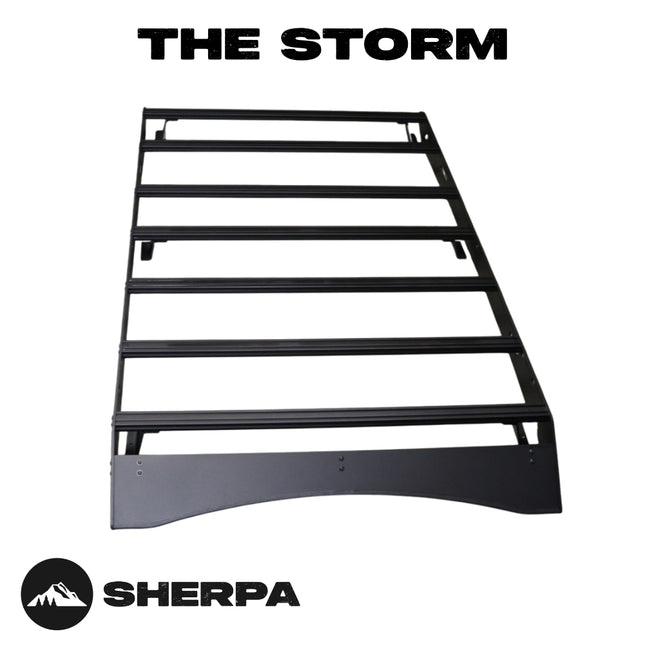 Sherpa 122844 The Storm Full Height Roof Rack for Ford F150 SuperCrew Truck - Full-Length Aluminum, 1/4" Side Panels, Modification Required, Black Textured Powder Coat Finish