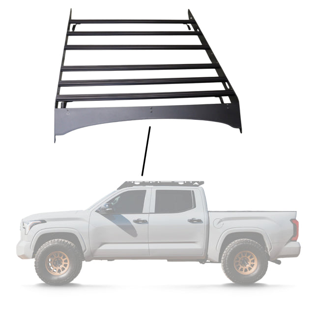 Sherpa 129744 The Grizzly Half Height Roof Rack for Toyota Tundra CrewMax - Full-Length Aluminum, 1/4" Side Panels, Modification Required, Black Textured Powder Coat Finish