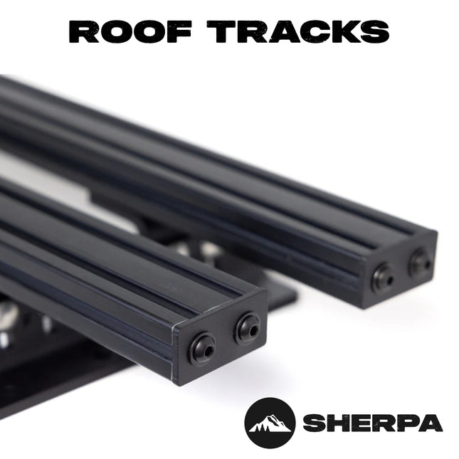 Sherpa 149100 Universal Roof Track Load Bars 43" (Pair) - Low-Profile Aluminum Crossbars for Vehicles, Canopies & Campers with M6 & M8 Track Nuts - Includes Flat & Contoured Mounting Feet