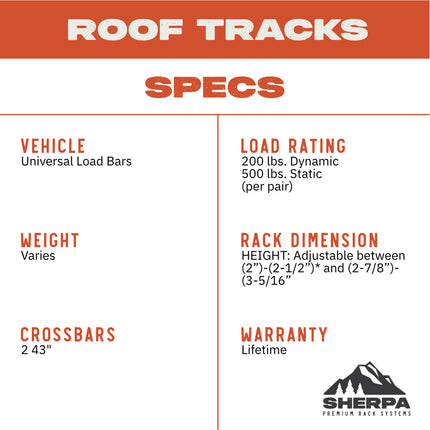 Sherpa 149100 Universal Roof Track Load Bars 43" (Pair) - Low-Profile Aluminum Crossbars for Vehicles, Canopies & Campers with M6 & M8 Track Nuts - Includes Flat & Contoured Mounting Feet