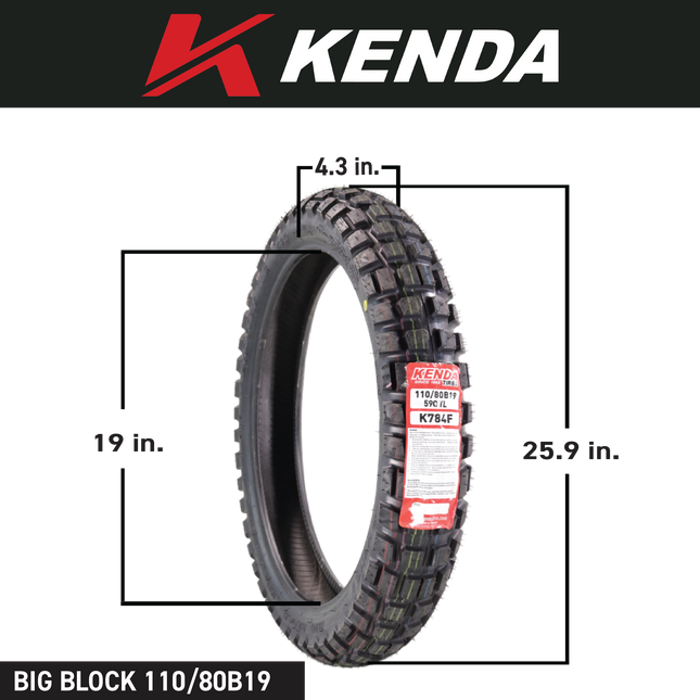 Kenda Big Block K784 110/80B19 Front and 150/70B17 Rear Tires for Motorcycles, Dirt Bikes, and City Bikes - Durable Off-Road & Street Performance with Keychain (2 Pack)