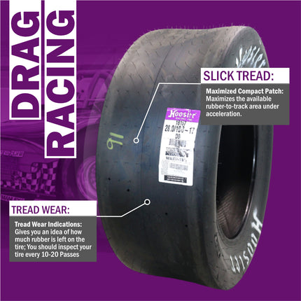 Hoosier 18157D06 Rear Drag Racing Slick - 28.0/10.0-17 D06 Compound Bias-Ply Tire Engineered for 17-Inch Wheels Includes Collector Miniature Tire Keychain