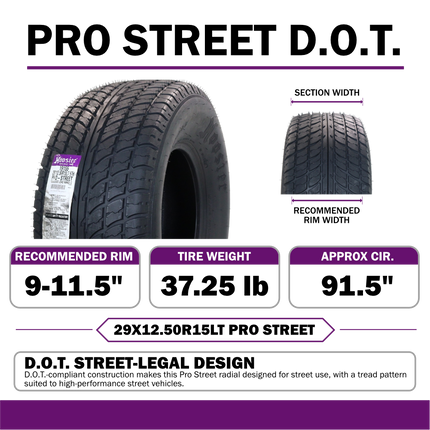 Hoosier 19155 Pro Street D.O.T. Radial Tire - 29x12.50R15LT Street-Legal High-Performance Drag and Pro Street Tire Includes Collector Miniature Tire Keychain