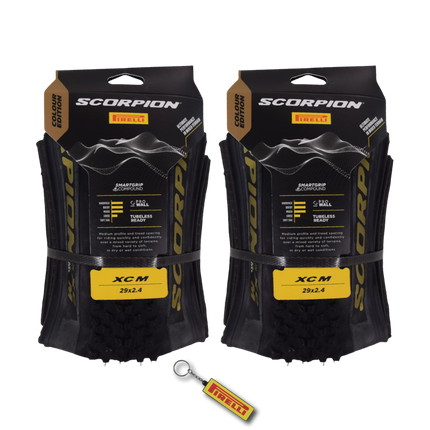 Pirelli Scorpion XC M Gold Label 60-622 (29x 2.4) MTB Bicycle Tire  - Designed for Hardpacked Courses and Mixed Terrains, 120TPI and ProWall Casing- Mountain Bike Tire w/Keychain (2 Pk)