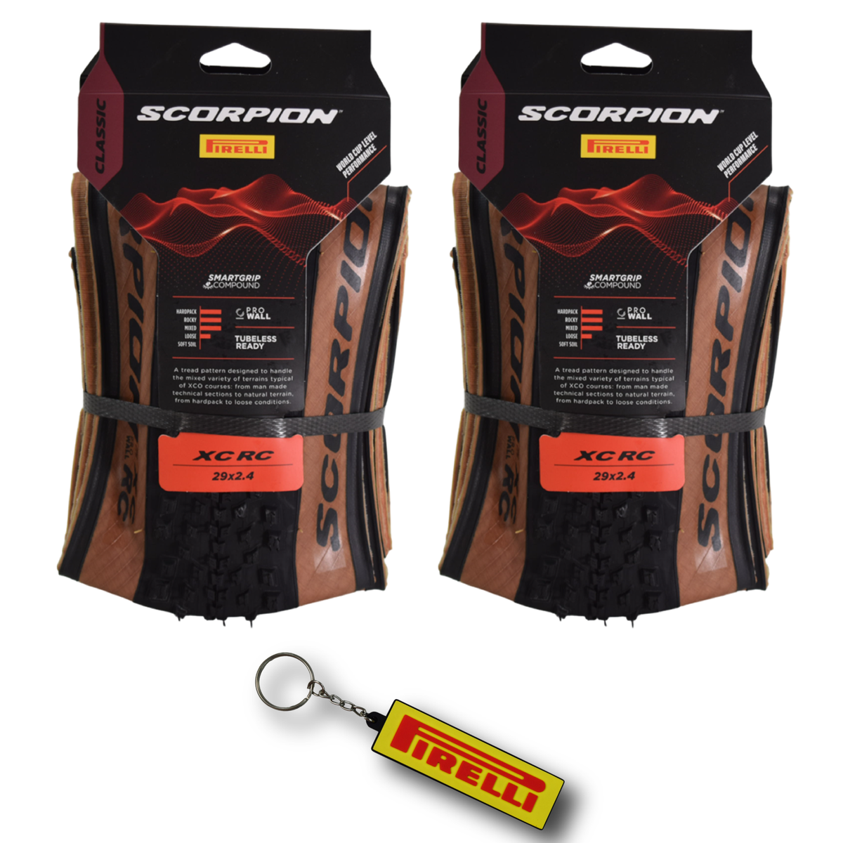 Pirelli SCORPION XC RC Classic Tan-wall (29 x 2.4)  Peak Performance for Demanding XC Racing SmartGRIP Compound ProWALL Technology Versatile Tread Design (2 Tires)