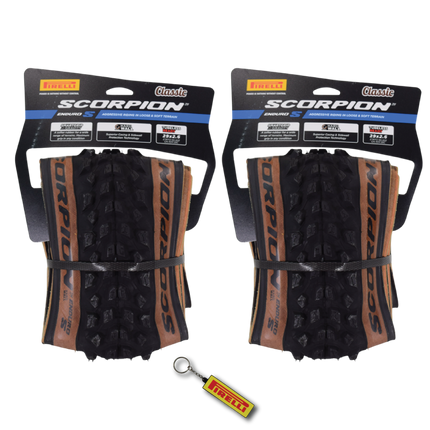 Pirelli Scorpion Enduro S Classic Tan 65-622 (29x 2.6) MTB Bicycle Tire  - Designed for Demanding XC Courses, 60TPI and Hard Wall Casing- Mountain Bike Tire w/Keychain (2 Pk)
