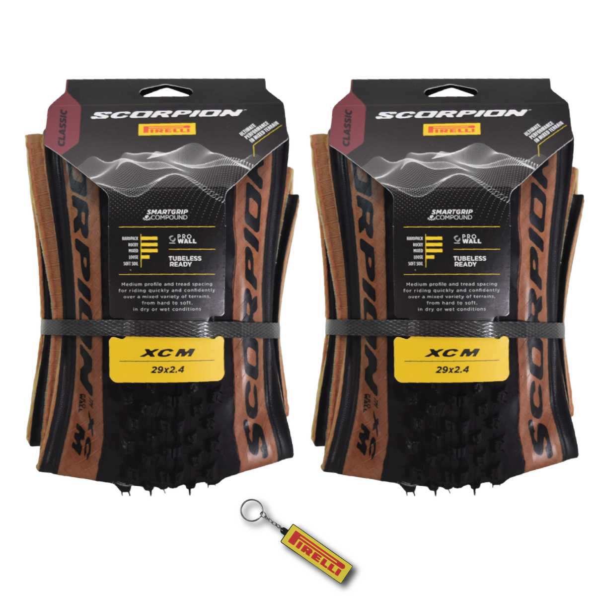 Pirelli Scorpion XC M Classic 60-622 (29x 2.4) MTB Bicycle Tire  - Designed for Hardpacked Courses and Mixed Terrains, 120TPI and ProWall Casing- Mountain Bike Tire w/Keychain (2 Pk)