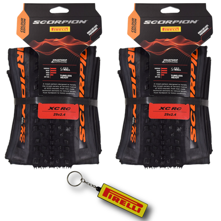 Pirelli Scorpion XC RC Orange Label 60-622 (29x 2.4) MTB Bicycle Tire  - Designed for Demanding XC Courses, 120TPI and ProWall Casing- Mountain Bike Tire w/Keychain (2 Pk)