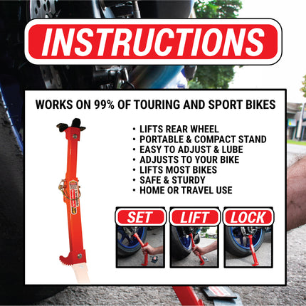 Tirox Snapjack V2 Motorcycle Compact Portable Jack Stand Kickstand with Durable Metallic Finish