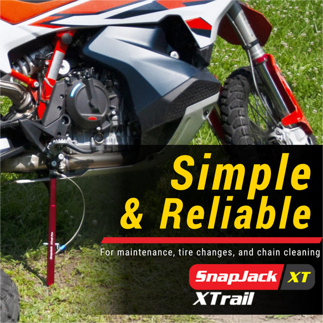 Tirox SnapJack XTrail Pro Motorcycle Stand – Portable 6061 Aluminum Lift Tool for Chain Maintenance, Flat Tire Repair & Off‑Road Use  13–20" Adjustable Height, Rubber Grip Base, HDPE Cradle, Travel Bag