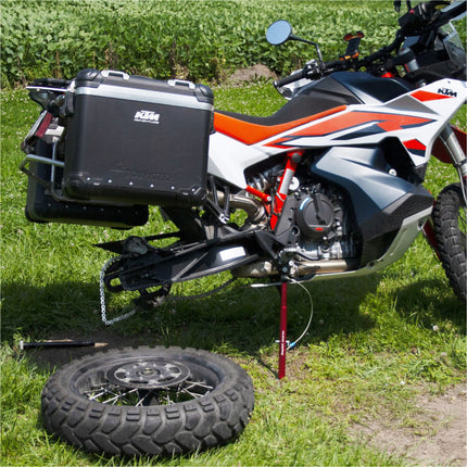 Tirox SnapJack XTrail Pro Motorcycle Stand – Portable 6061 Aluminum Lift Tool for Chain Maintenance, Flat Tire Repair & Off‑Road Use  13–20" Adjustable Height, Rubber Grip Base, HDPE Cradle, Travel Bag