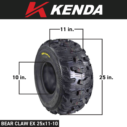 Kenda Bearclaw EX K573 - 25x11-10 Rear Tires for All Terrain (ATV), UTV, and Side by Side (SxS) Vehicles - 6-Ply - Bear Claw EX 25x11x10 (2-Pack)