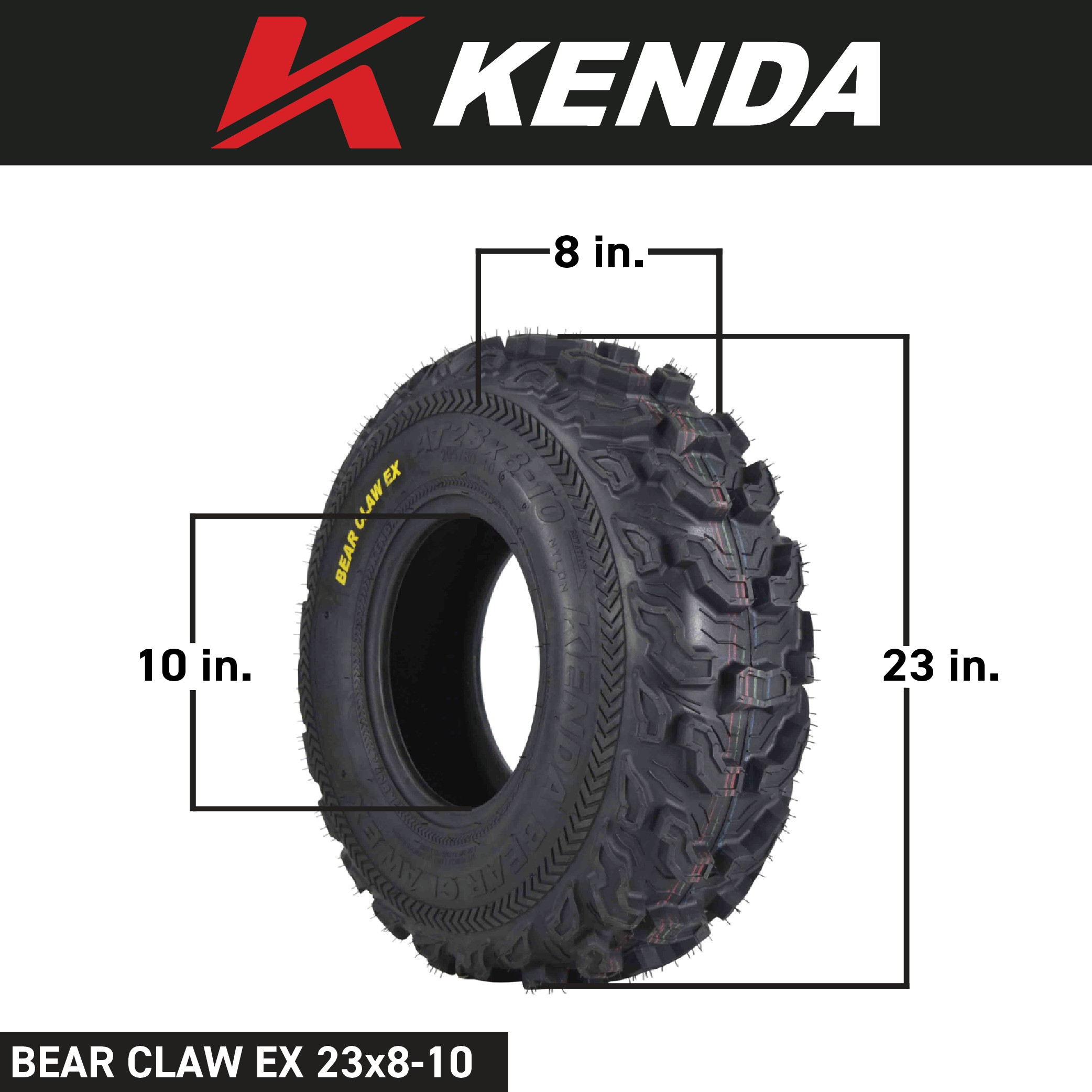 Kenda Bearclaw EX K573 - 23x8-10 Front & 24x11-10 Rear Tires for All Terrain (ATV), UTV, and Side by Side (SxS) Vehicles - 6-Ply - Bear Claw EX 23x8x10 24x11x10 (4-Pack)