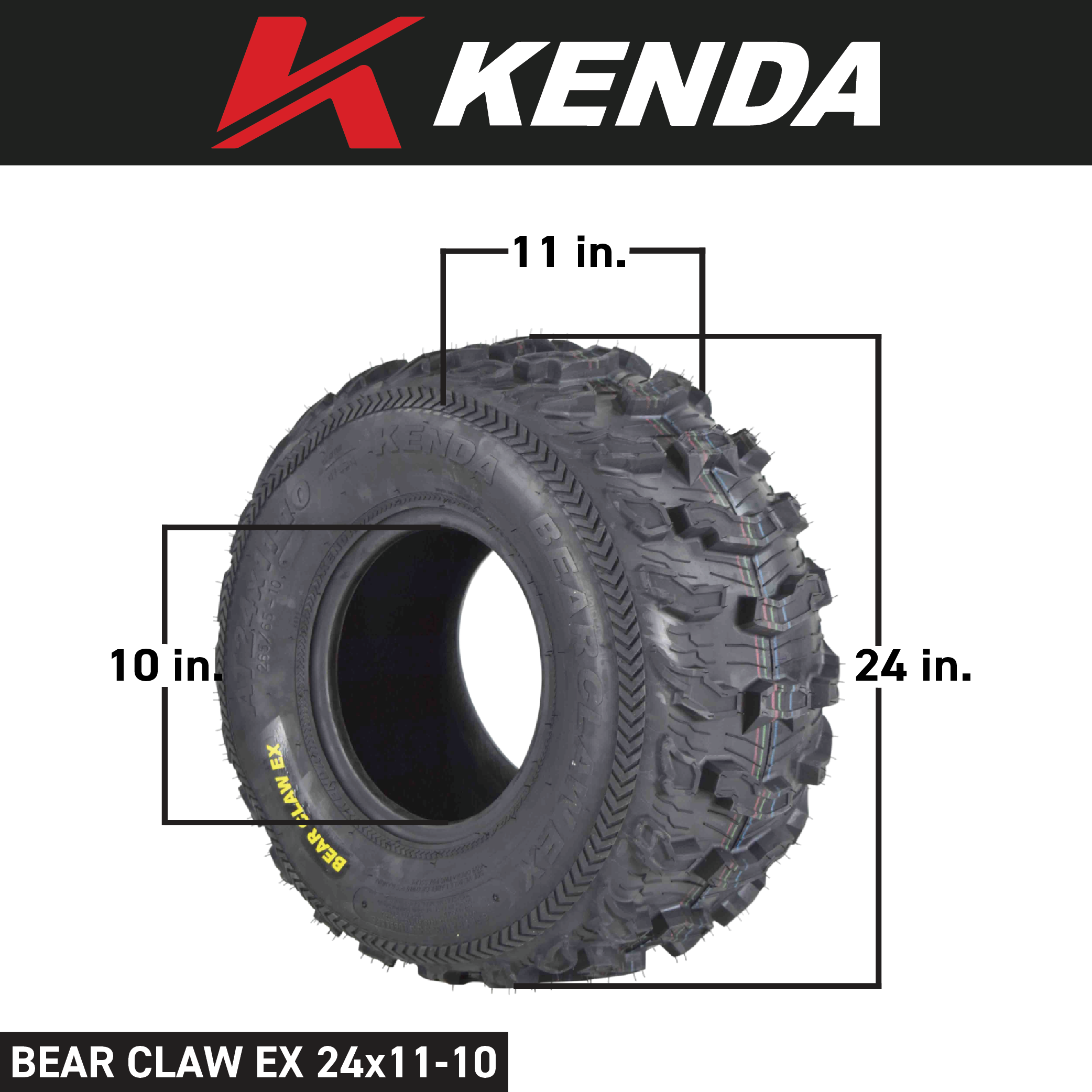 Kenda Bearclaw EX K573 - 23x8-10 Front & 24x11-10 Rear Tires for All Terrain (ATV), UTV, and Side by Side (SxS) Vehicles - 6-Ply - Bear Claw EX 23x8x10 24x11x10 (4-Pack)
