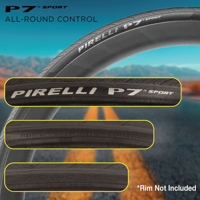 Pirelli P7 Sport 26-622 (700x26c) Road Bike Tire & SmarTUBE 25/28-622 700C Presta Tube Set -  All-Round Performance - 60tpi TechBELT Casing & PRO Compound for Comfort & Handling w/Keychain