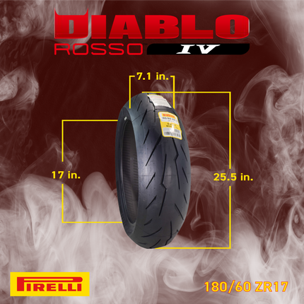 Pirelli Diablo Rosso IV 120/70 ZR 17 M/C Front & 180/60 ZR 17 M/C TL Rear Motorcycle Tire Set - High Performance, Durable for Super Sport Bikes with Keychain