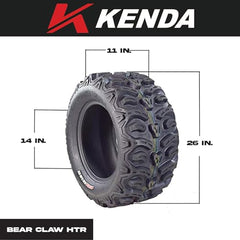 Kenda Bear Claw 26x9-14  and 26x11-14 HTR Radial ATV/UTV Tires with Keychain (4 Pack)